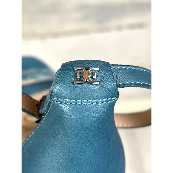 Sam Edelman Women’s 7 Blue Yoana Raffia Leather Ankle Strap Heeled Sandals - Picture 7 of 9